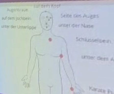 Illustration eines menschlichen Körpers mit Punkten für Akupressur- und Reflexzonen.